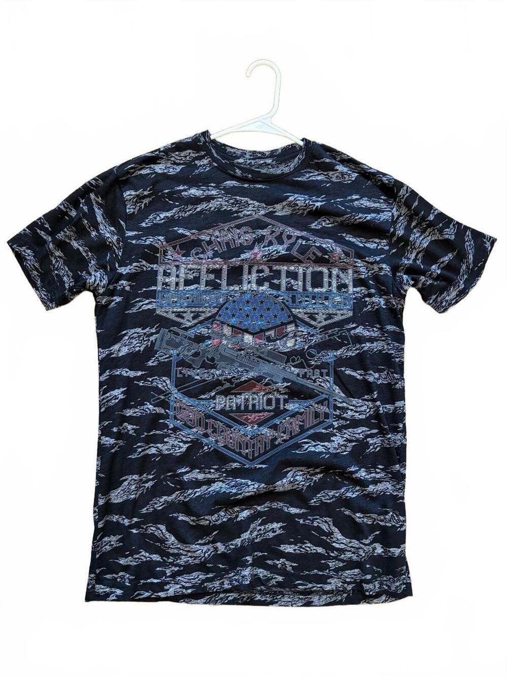 Affliction Live Fast T-Shirt Mens Size L Black Gray Camo Skull Flag